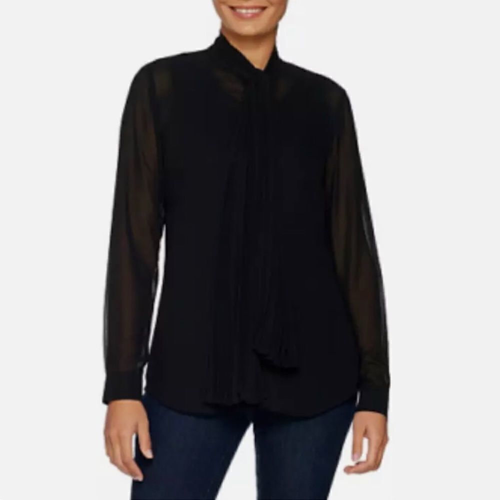 Dennis Basso Pleated Tie Blouse Tank Set